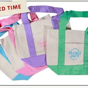 Trader Joe's Mini Canvas Tote in Cream with Green Trim